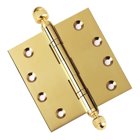 Embassy 4-1/2 x 4-1/2 Solid Brass Ball Bearing Hinge, Polished Brass Finish Acorn Tips 4545BBUS3A-1